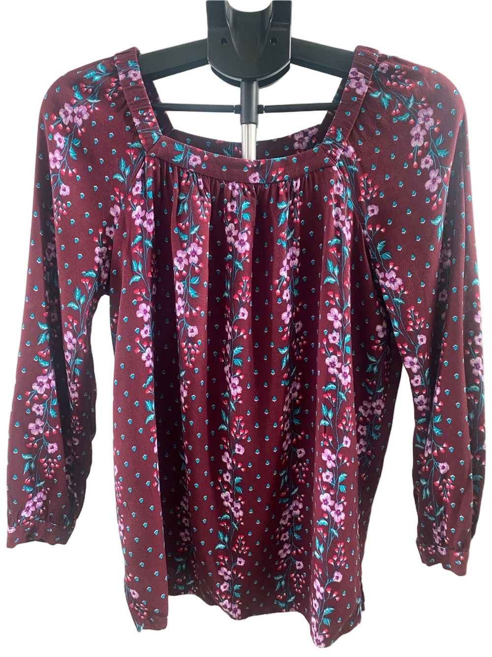 Old Navy Burgundy Floral Square-Neck Long Sleeve Tunic - Picture 2 of 5